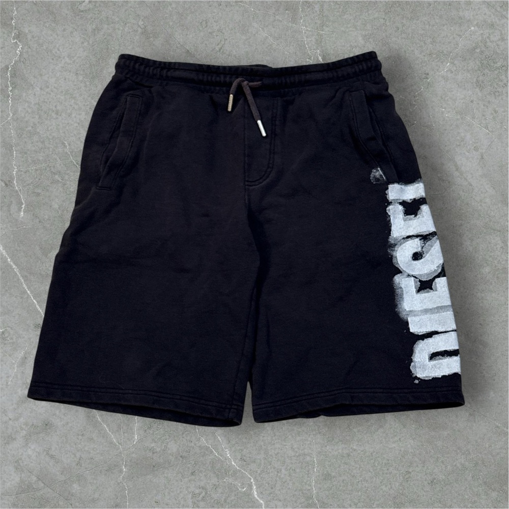 Diesel Youth Black 100% Cotton Shorts With Large Logo, Size 16Y